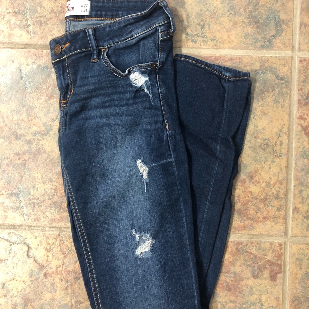 [hollister] 5R dark wash holey skinny jeans